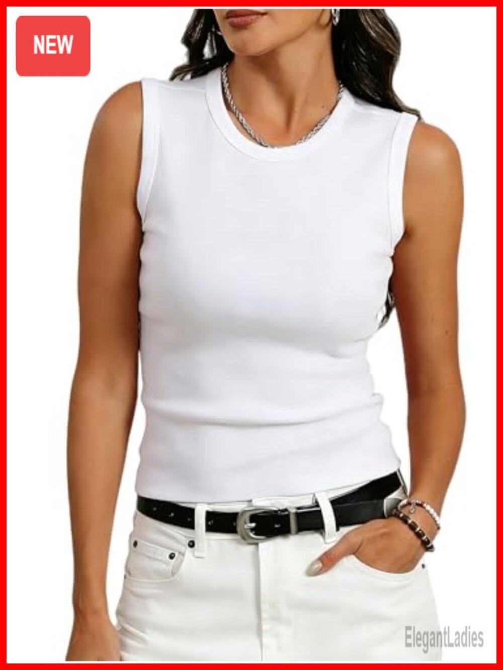 Premium Cotton Blend Slim Fit Crew Neck Tank Top Sleeveless